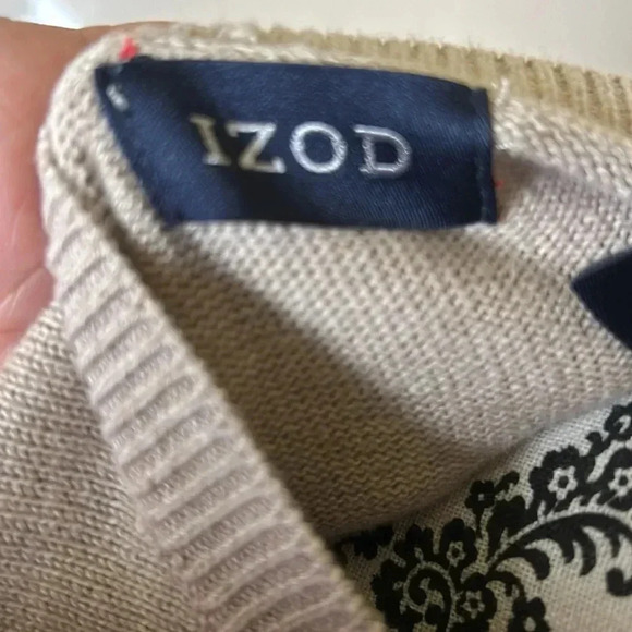 Izod Golf Men's Argyle Sweater Vest V Neck Size Large 100% Cotton Tan ⭐ - Picture 7 of 8